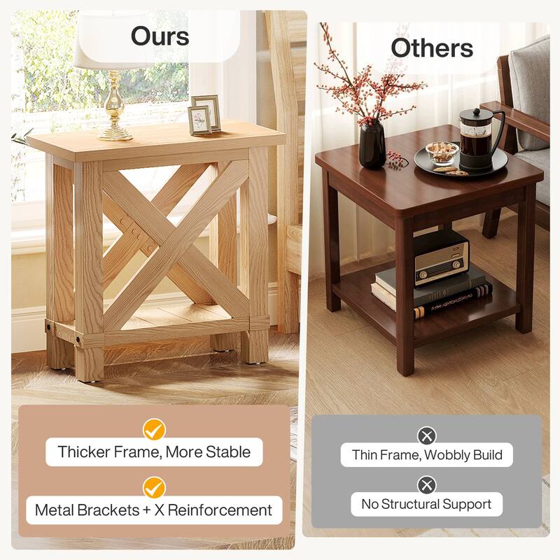 Farmhouse 2-Tier End Side Table Nightstand for Living Room Bedroom