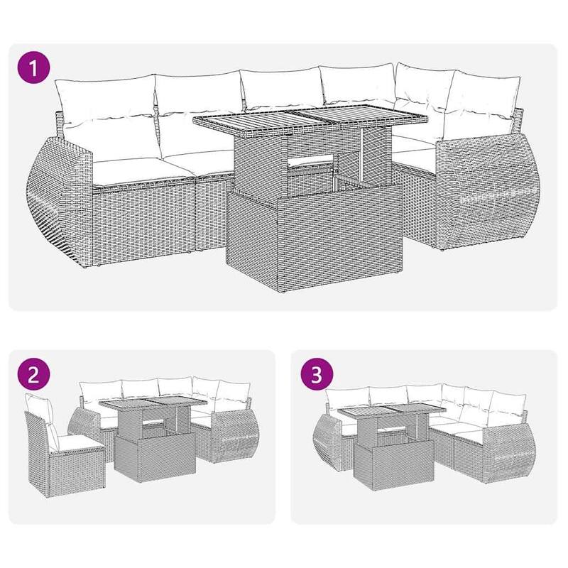 vidaXL Patio Sofa Set with Cushions Table and Modular Sofas 6 Piece Poly Rattan - 21.7 x 39.4 x 28.7