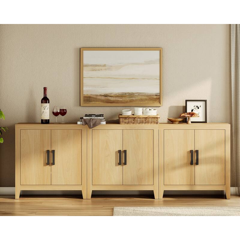 WAMPAT Farmhouse Buffet Cabinet with Door, Kitchen Sideboard for Dining & Living Room - 3PCS-Oak