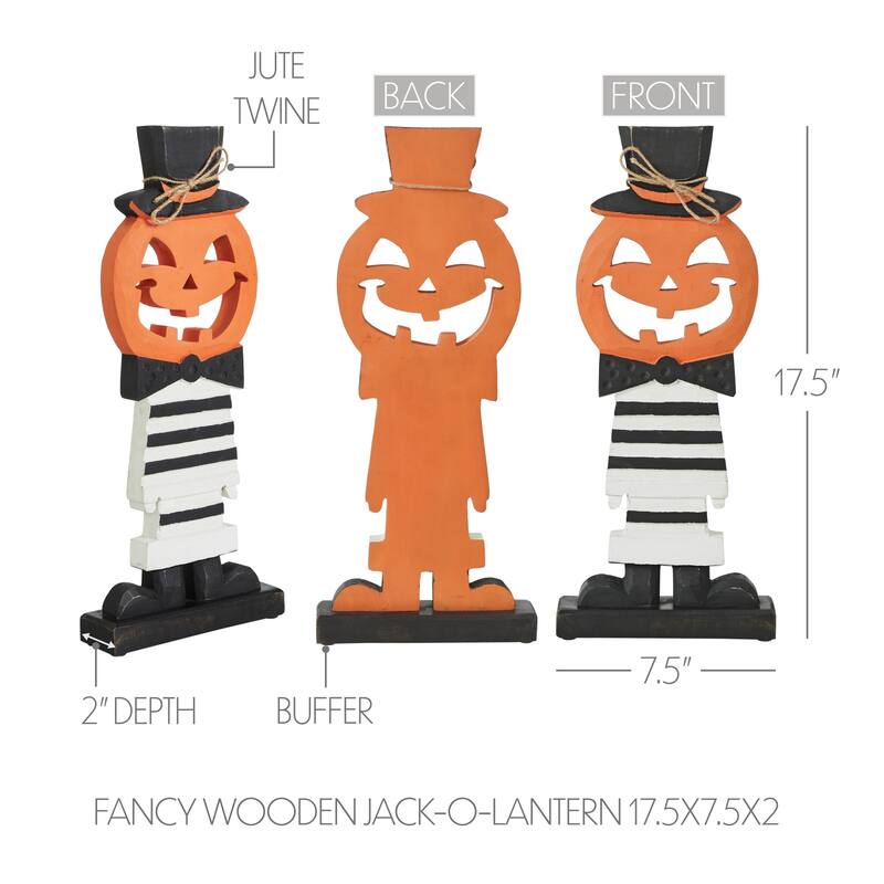 Fancy Wooden Jack-O-Lantern 17.5x7.5x2 - N/A