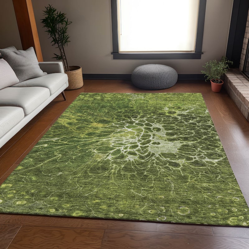 Premium Washable Super Soft Modern Floral Mayfield Rug - Olive - 9' x 12' - Rectangle
