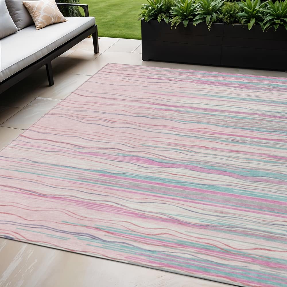 HomeRoots Striped Transitional Rectangle Outdoor Rug