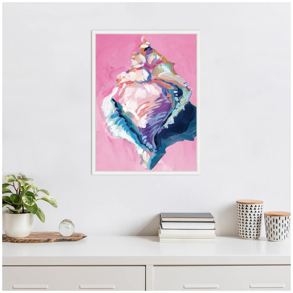 Kate and Laurel Sylvie Conch Shell Framed Canvas by Rachel Christopoulos