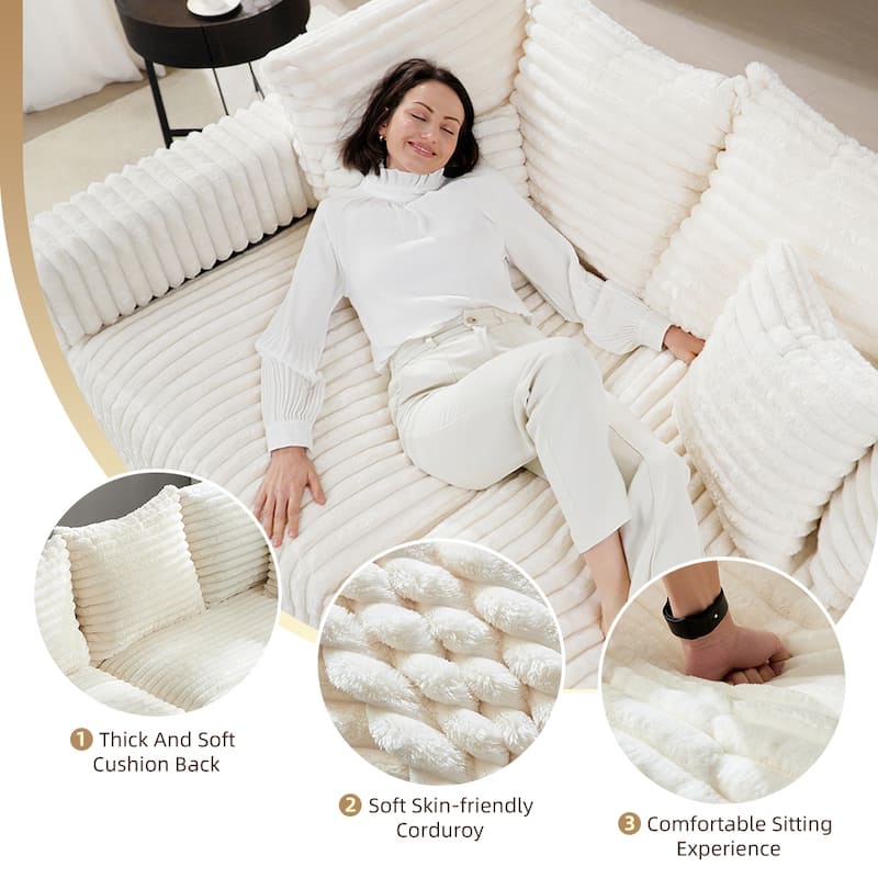 104.3" Plush Corduroy Cloud Couch, Modular Sectional Sofa with Pillows, Deep Seat Convertible Lounge Chair for Apartment