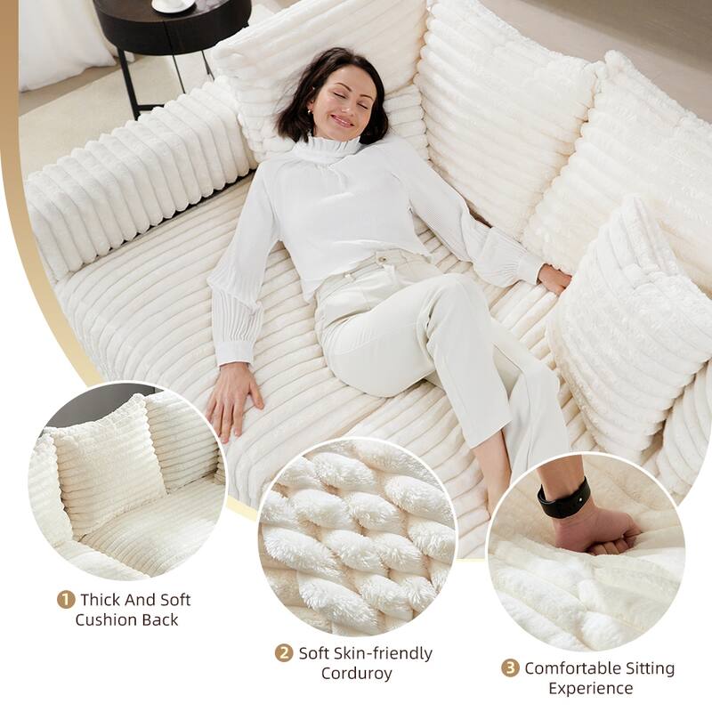 GDFStudio - Plush Corduroy 4-Seater 104.3" Deep Seat Convertible Sofa