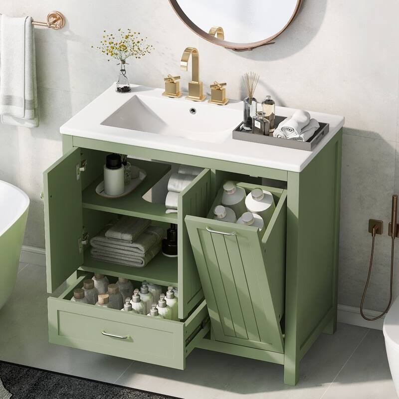 Solid Wood 36 in.W Bathroom Vanity Cabinet with Flip Drawer