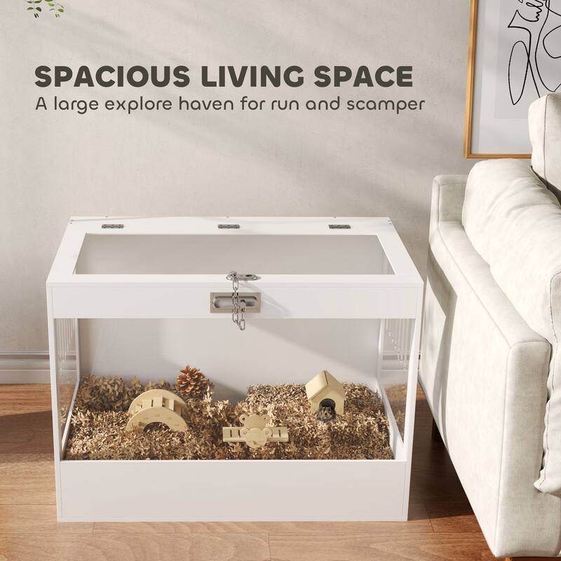 White MDF Hamster Cage with Hut, Ladder and Seesaw for Small Pets - 31.5" L x 19.7" W x 22.8" H