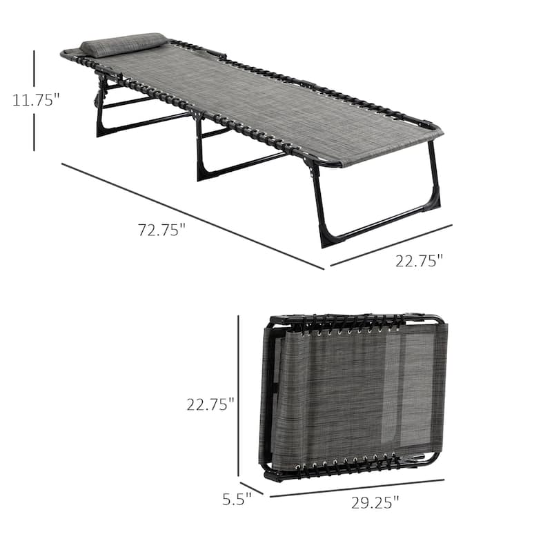 Sunbed Folding Recliner with Headrest and Side Pockets