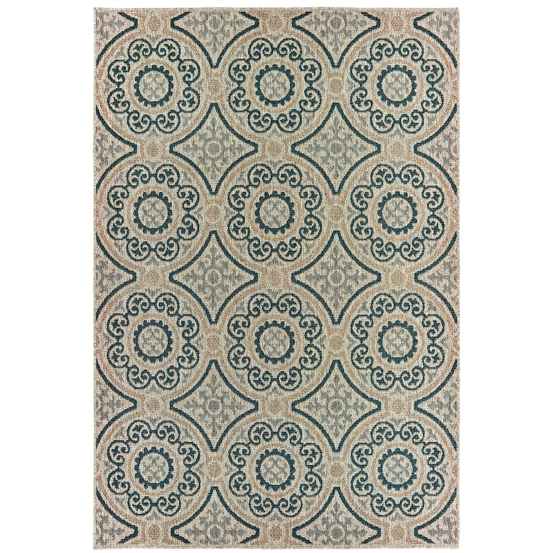 Lambersart Grey Blue Geometric Outdoor Casual Area Rug