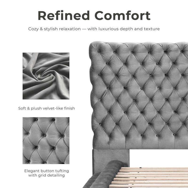 Furniture of America Allenhurst Glam Tufted Fabric Low Profile Platform Bed
