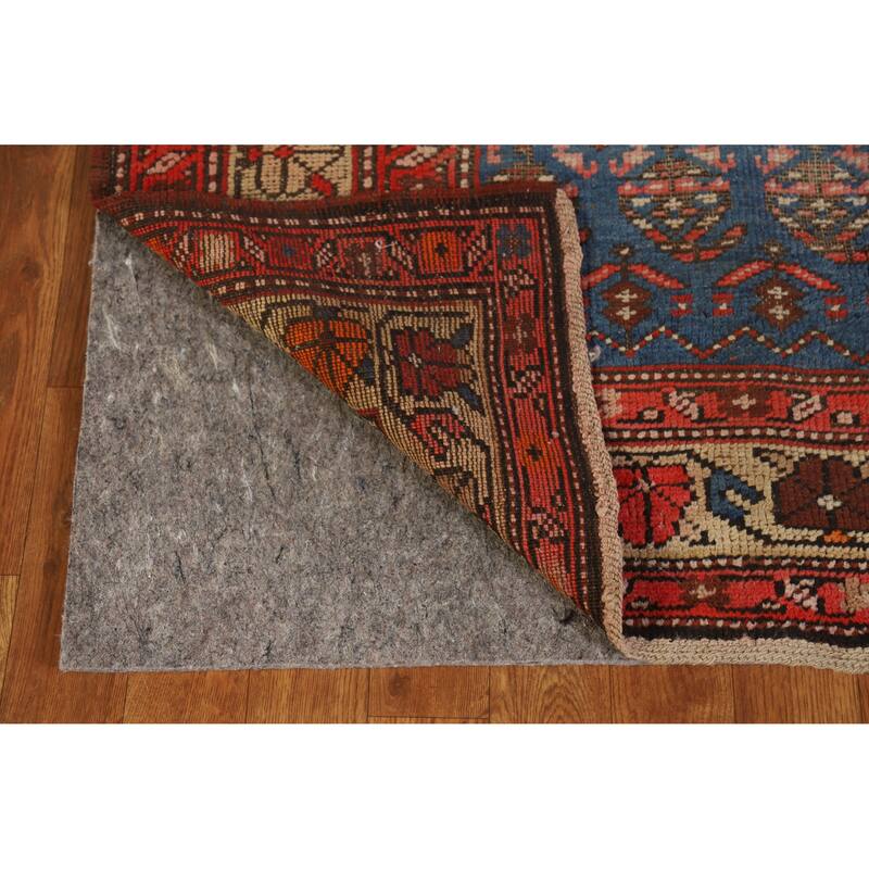 Hand Knotted Oriental 100% Wool Carpet Traditional Geometric Navy Blue & Blues Heriz Runner Rug - 15' 0'' X 3' 6''