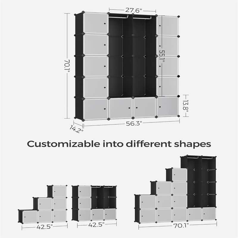 Cube Storage Organzier Portable Wardrobe Closet - 56.3"L x 14.2"W x 70.1"H
