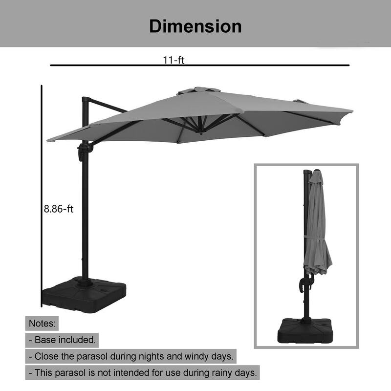 Clihome 11Ft Cantilever Umbrella With Crank And Base