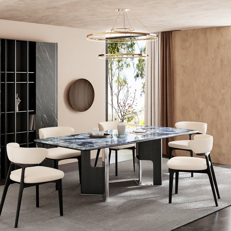 Modern 78.7" Dining Table, Glossy Sintered Stone Top, for 6-8 persons - 78.74"