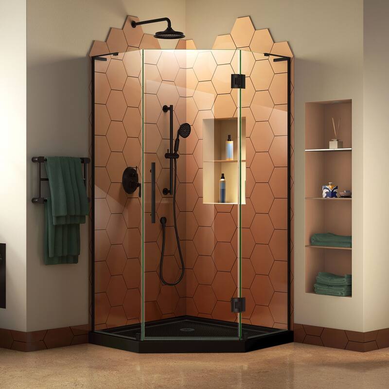 DreamLine Prism Plus 36 in. x 36 in. x 74 3/4 in. Hinged Shower Enclosure and Shower Base Kit - 36" x 36" - Black Base Black Finish