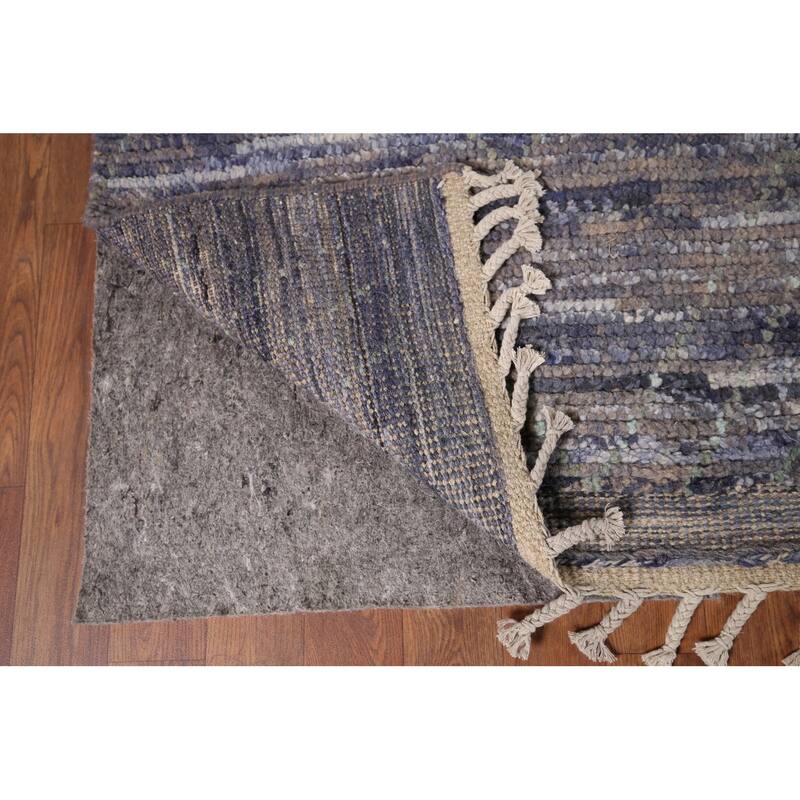 Blue Trellis Moroccan Area Rug Hand-Knotted Wool Carpet - 9'0"x 12'10"
