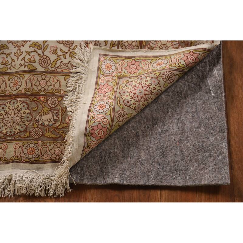 Hand Knotted Oriental Silk & Silver Carpet Traditional Floral Brown Hereke Area Rug - 5' 5'' X 3' 6''