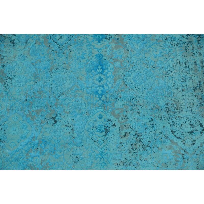 Machine Made Oriental Polyester Carpet Geometric Navy Blue & Blues Distressed Area Rug - 7' 5'' X 5' 2''