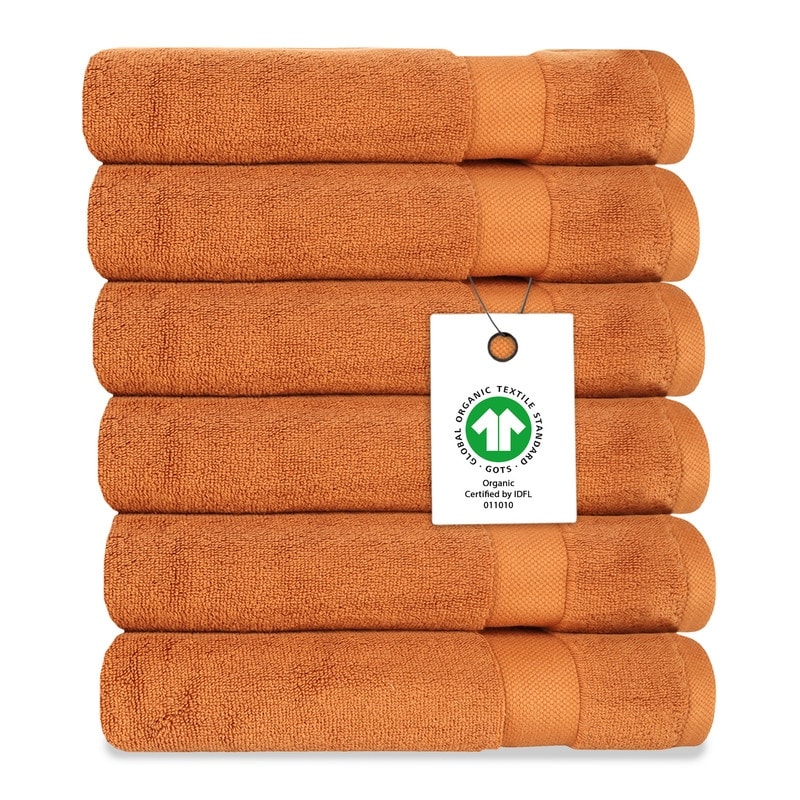 Delara Organic Cotton Luxuriously Plush Washcloths Pack of 6 |GOTS & OEKO-TEX Certified |650 GSM Long Staple | Quick Dry & Soft