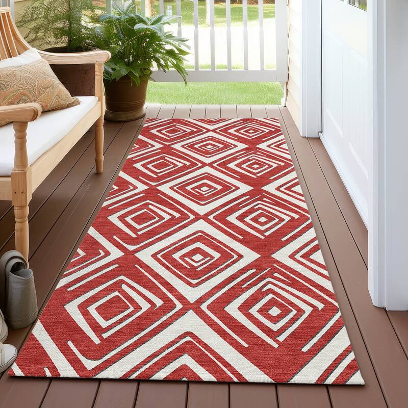 Machine Washable Indoor/ Outdoor Chantille Contemporary Diamonds Rug - Red - 2'3" x 7'6"