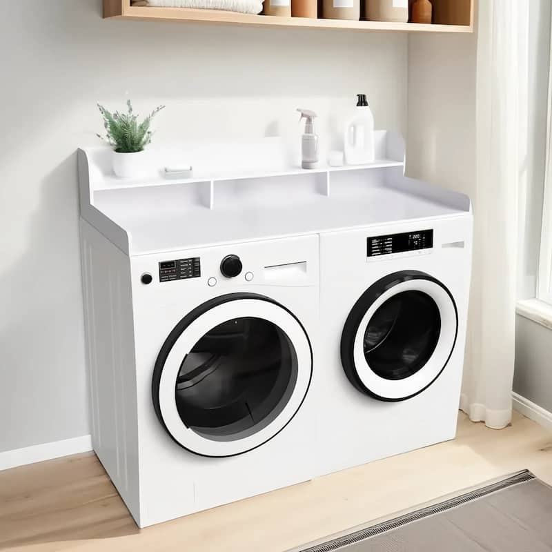 Double Layer Laundry Wood Shelf Topper for Washer and Dryer