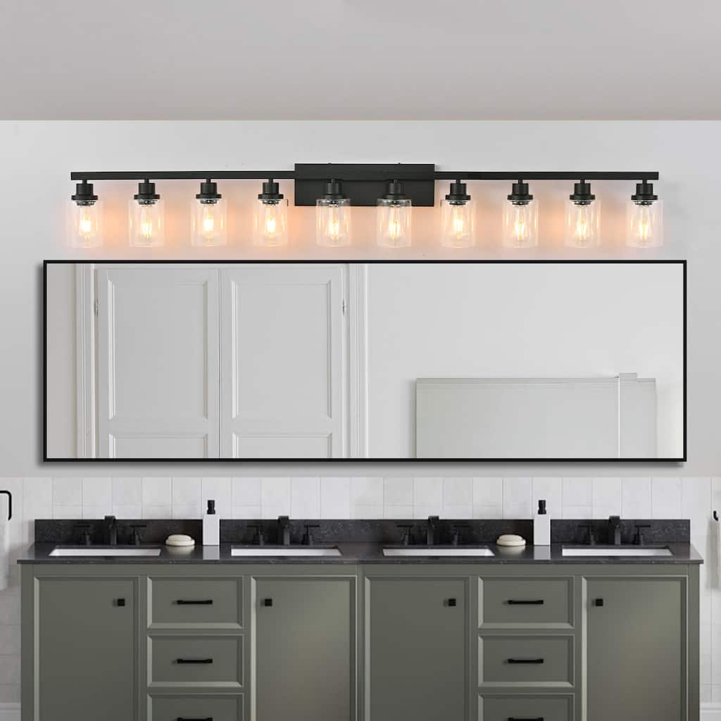 10-Light 65.4" Matte Black Bathroom Vanity - Bedroom, Living Room
