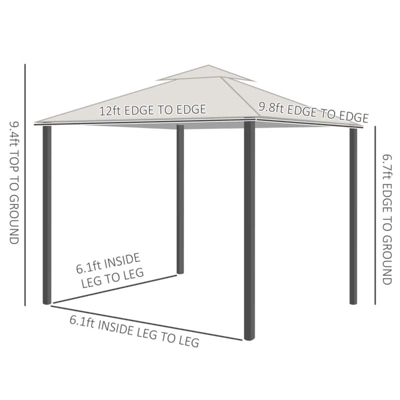 Dark Grey Polyester Metal Patio Gazebo with Mosquito Netting and Ventilated Double Roof - 143.75" L x 118" W x 112.25" H