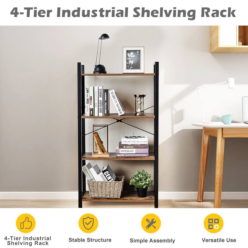 Costway 4-Tier Bookshelf Industrial Bookcase Diaplay Shelf Storage