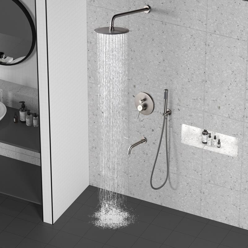 1-Spray Pattern Round 10-inch Wall Mount Shower System with Tub Faucet
