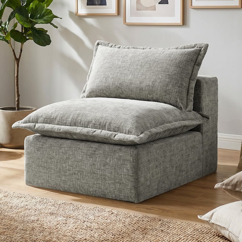 Comfy Cloud Couch Plush Modular Sectional Sofa For Living Room - Grey/Armless chair - Reversible