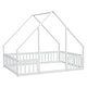 preview thumbnail 9 of 10, White Full Size Pine Wood House-Shaped Floor Bed with Fence and Roof