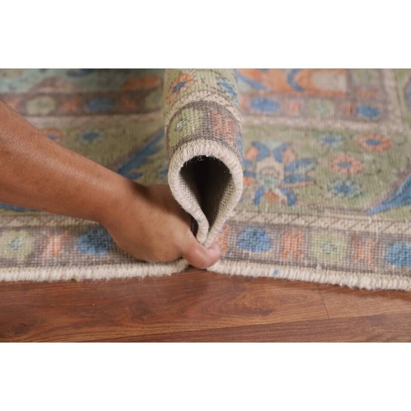 Hand Knotted Oriental 100% Wool Carpet Traditional Medallion Green Tabriz Area Rug - 9' 5'' X 6' 7''