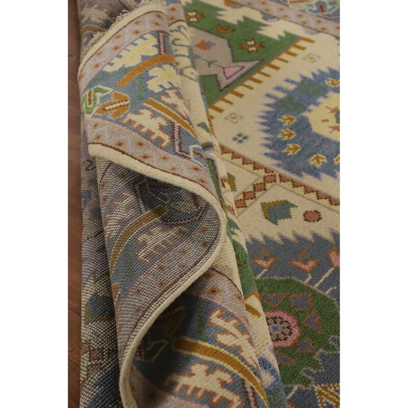 Hand Knotted Oriental 100% Wool Carpet Traditional Geometric Beige & Ivories Heriz (serapi) Area Rug - 11' 10'' X 8' 10''