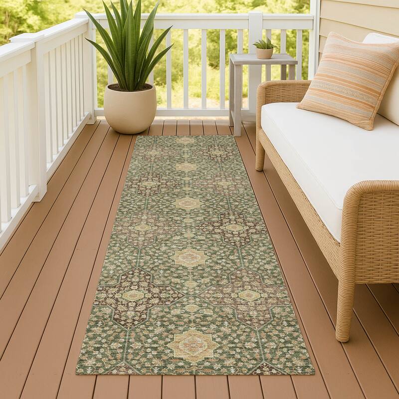 Machine Washable Indoor/ Outdoor Traditional Columbus Chantille Rug - Olive - 2'3" x 7'6"