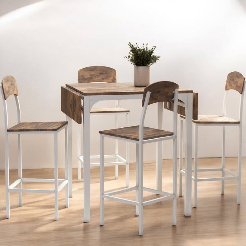 5-Piece Counter Height Drop Leaf Dining Table Set with 4 Chairs, Space-Saving Kitchen Table for Small Spaces and Dining Room