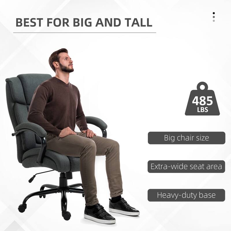 Heavy-Duty Computer Desk Chair with Breathable Linen Fabric, Extra-Wide Seat, and 360° Mobility for Big and Tall Users