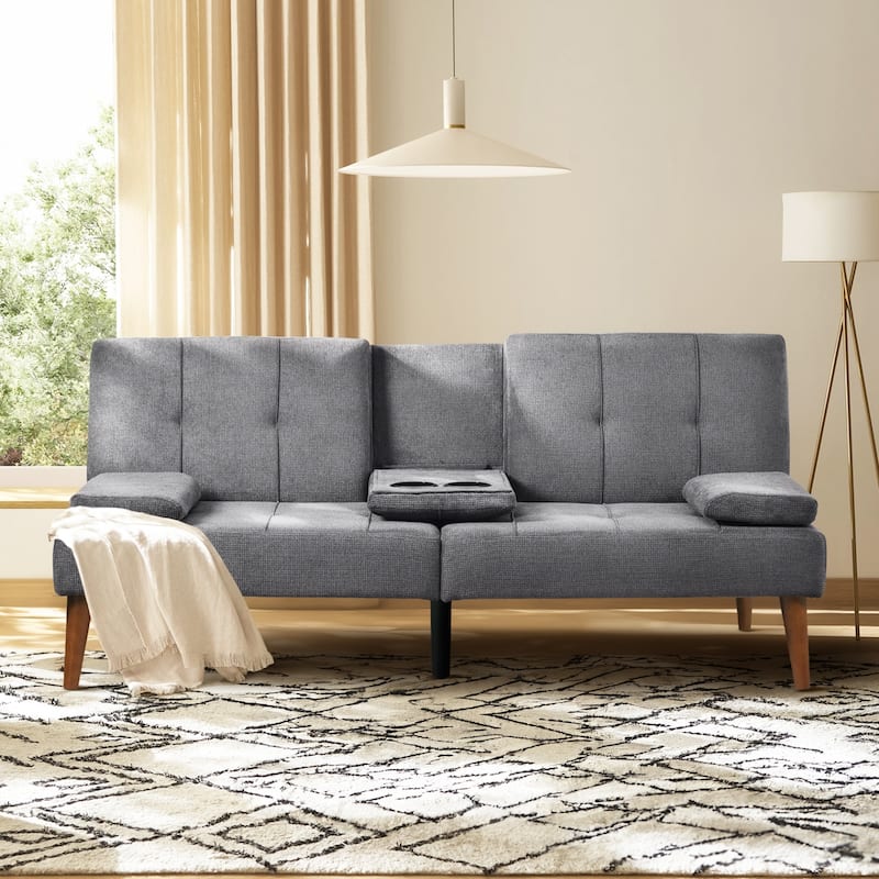 ​65" Futon Sofa Bed - Adjustable, Dual Cup Holders, Space-Saving for Small Rooms​