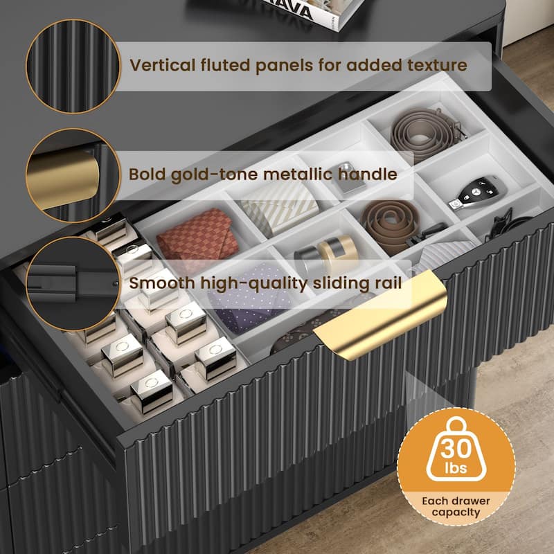 Meyreso Modern Boho Wave Wood Dresser, Wide Storage Cabinet