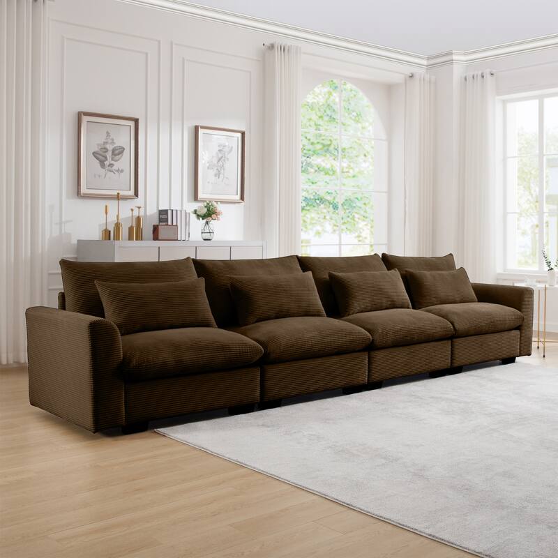 GDFStudio - Finnegan 4‑Seater Corduroy Sofa with 4 Waist Pillows