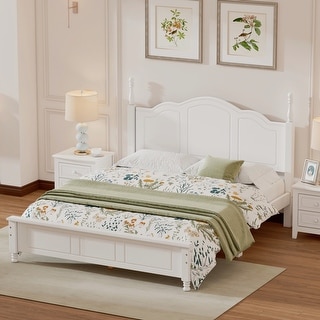Queen Size Wooden Platform Bed Frame, Retro Style Platform Bed with ...