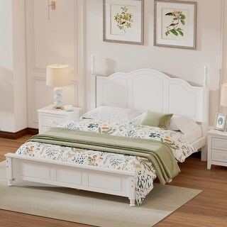 White Queen Wood Platform Bed with Durable Slat Support, Simple Assembly