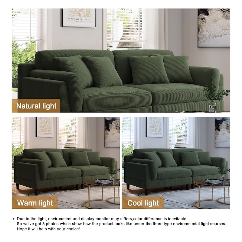 Modern 90" inch Sofa Comfy Corduroy Deep Seats Sofa