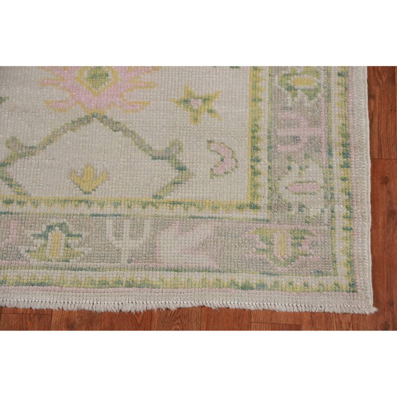 Hand Knotted Oriental 100% Wool Carpet Transitional Geometric Beige & Ivories Oushak Runner Rug - 15' 0'' X 3' 4''