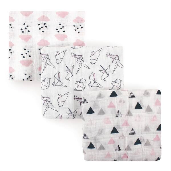 slide 1 of 1, Hudson Baby Infant Girl Cotton Muslin Swaddle Blankets, Paper Birds, One Size - Paper Birds - 3-Pack 3-Pack - Paper Birds