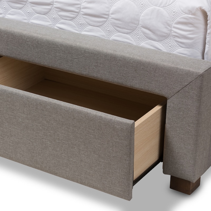King Size Storage Bed with Headboard - Modern Fabric Upholstered Platform Bed Frame - Grey Bedroom Furniture