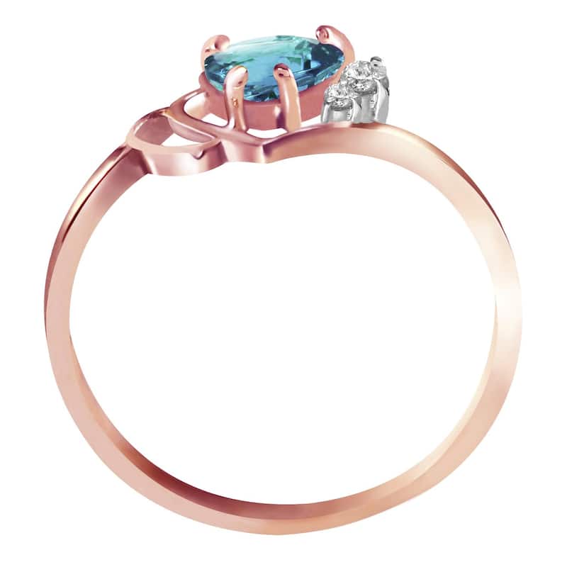14K Solid Gold Heart Shape Blue Topaz Diamond Ring 0.97 Carat