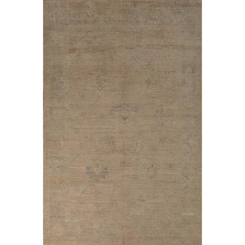 Vegetable Dye Oushak Turkish Area Rug Handmade Floral Wool Carpet - 5'10"x 9'1"