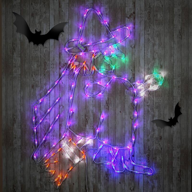 National Tree Company Halloween Lighted Sign Decoration, White, Flying Witch, LED Lights, Plug In, 46 Inches