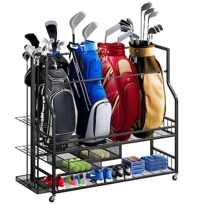 Moasis Portable Sports Rack Garage Organizer Sports Golf Storage Rack with Wheels