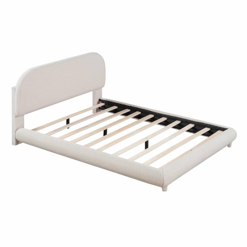 Teddy Fleece Upholstered Platform Bed with Stylish Curve-shaped Design